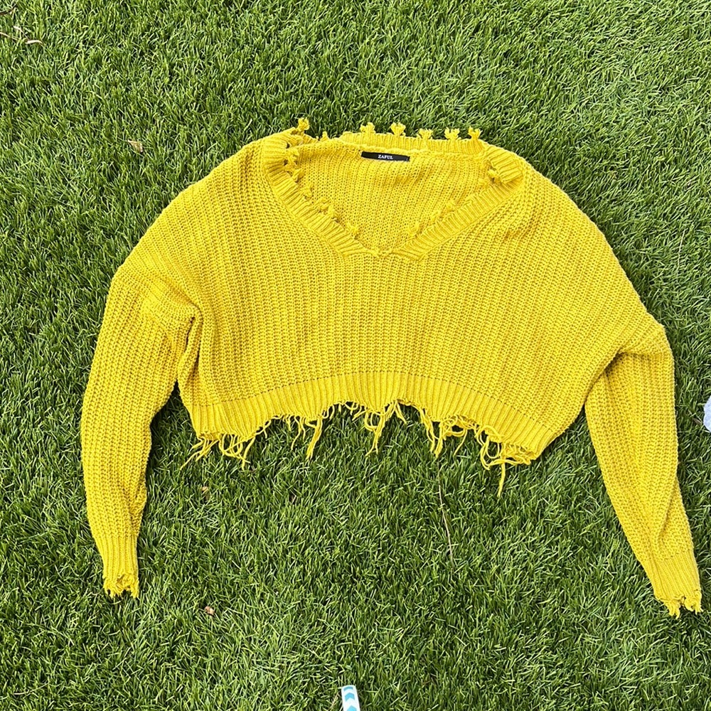 Yellow crop sweater; Size Small